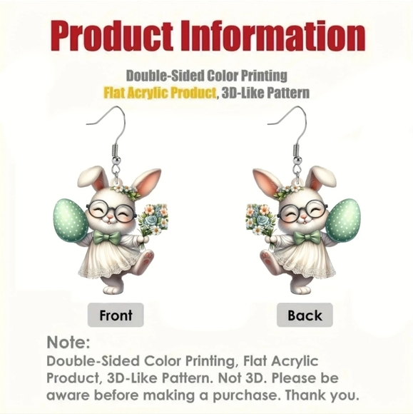 New Girl Bunny Rabbit Earrings - Picture 7 of 7